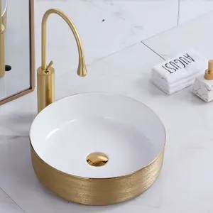 Modern Round Porcelain Vessel Ceramic Bathroom Sink 14 Inch Art Countertop Wash Basin