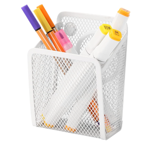 Magnetic Metal Mesh Pencil Holder Stainless Steel <b>Pen</b> Holder with Magnets Basket Storage Organizer for Whiteboard <b>White</b> - Product Image 1