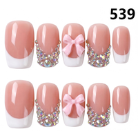 1326-1330 Faux ongles ronds faits à la main à presser, 10 pièces, style français, faux ongles 3D avec sculpture, haute qualité pour doigts