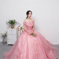 Gaun Bola Merah Muda Renda Bunga Manik-manik 3D Gaun Quinceanera Plus Ukuran 2020 Gaun Manis Quinceanera