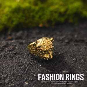 Anillos de Moda con Cabeza de Leopardo, Chapados en Oro PVD, Acero Inoxidable 316L, Diseño Sostenible y Resistente - Product Image 3