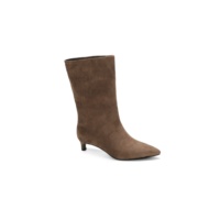 Bottines mi-mollet pour femmes, bottes à bout pointu et talon bas, chaussures minimalistes en daim/cuir pour les trajets au bureau, usage quotidien.