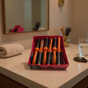 Set di spazzole per capelli MNJ, 12 pezzi, manico arancione con setole per lo styling e l'arricciatura - Product Image 1