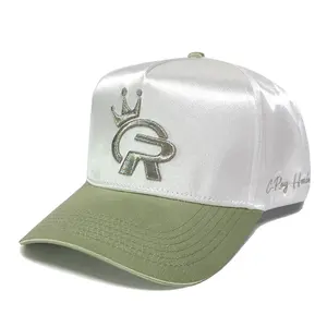 Custom High Quality 5 Panel A Frame Style Microfiber Baseball Cap With 3D Raised Embroidery Logo 2 Tone Hats