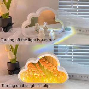Lámpara Nocturna LED de Tulipán con Espejo en Forma de Nube, Hecha a Mano y Personalizable, para Niños, Luz Blanca Cálida, Material ABS, Funciona con Batería/USB, Venta al Por Mayor - Product Image 2