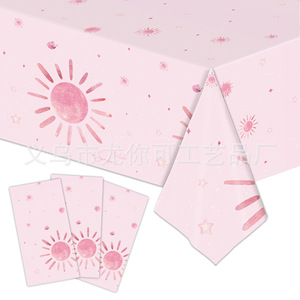 Pink Sun Themed Disposable <b>Tablecloth</b> <b>Plastic</b> Bohemian Style For Children's Birthday Party Scene Decoration - Product Image 1