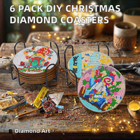 Sous-verres de peinture diamant 5D DIY, lot de 6 pièces avec support métallique, motif paysage de gnome de Noël, kit de bricolage à poinçonnage complet pour décoration de table à la maison