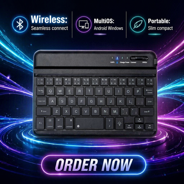 Slim 8-inch Wireless  Keyboard Built-in Touchpad Universal for IOS Android Windows Tablet
