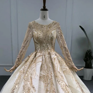 Ladies Modern A-Line Champagne Bridal Ball Gown Luxury <b>Appliques</b> Sweetheart Neckline Floor-Length Evening Party Dress Lsbh24 - Product Image 4