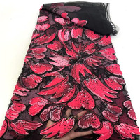 Kain Bordir Jacquard Renda Payet Rajut Tabung Manik Bunga Pan Flower 100% Poliester Tahan Gesekan untuk Gaun Pengantin Panggung