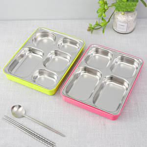 Stainless Steel Bento <b>Box</b> 4 <b>Compartment</b> With Plastic Lid For School <b>Lunches</b> Green Pink Blue Colors - Product Image 2