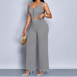 Traje de Verano 2026 <span class=keywords><strong>AiLa</strong></span> para Mujer, Nuevo Conjunto sin Mangas con Chaleco y Pantalones Anchos con Estampado a Rayas - Product Image 1