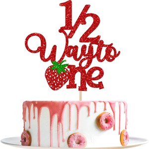 Decorazioni per Torta Ecologiche a Tema Fragola Rossa Glitterata per 6° <span class=keywords><strong>Compleanno</strong></span> di Bambini e Bambine, 14cm - Product Image 3