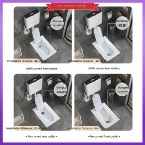 Ensemble WC à la turque en céramique moderne et minimaliste avec réservoir et couvercle, à poser au sol pour usage domestique, équipé d'un siphon anti-odeurs - Product Image 2