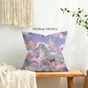 Fodera per <span class=keywords><strong>cuscino</strong></span> da divano con stampa fronte-retro a forma di fiore di <span class=keywords><strong>unicorno</strong></span> arcobaleno, <span class=keywords><strong>federa</strong></span> decorativa quadrata per cuscini da camera - Product Image 4