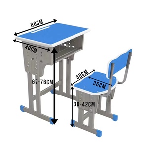 Nouveau bureau d'écolier et ensemble chaise pour salles de classe – Mobilier métallique réglable en hauteur pour l'étude des enfants du primaire - Product Image 2