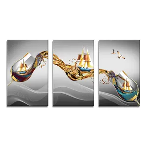 Ensemble de 3 tableaux sur toile représentant un couteau, une fourchette et une coupe à vin, nature morte, décoration murale, art de la coupe à vin, peinture moderne pour salle à manger - Product Image 1