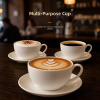 Tasse à latte en céramique à large ouverture de 350 ml avec poignée et soucoupe, version blanche unie personnalisable de qualité supérieure, grande tasse à café pour latte