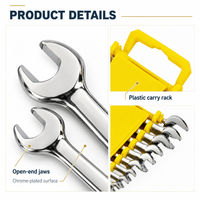 Jeu de clés à fourche métriques en acier chromé CR-V avec support de rangement en plastique jaune