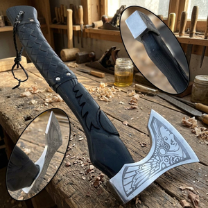 Hacha vikinga forjada a mano, hacha de acero al carbono hecha a mano, funda de cuero, hacha tipo tomahawk, hermoso regalo, hacha vikinga - Product Image 2