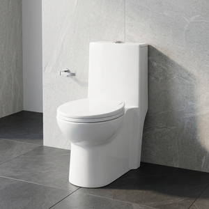WC monobloc en céramique colorée, sans bride, à double chasse, à poser au sol, pour toilettes publiques, avec abattant à fermeture douce - Product Image 6