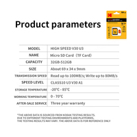 Original KODAK Speicherkarten C10 Flash TF Mini SD Karte A1 V30 U3 100MB/S 32GB 64GB 128GB 256GB 512GB