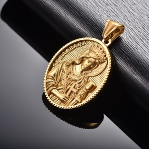 Pendentifs médaillons religieux vintage en acier inoxydable plaqué or 18 carats avec relief 3D, amulette de foi, bijoux cadeau - Product Image 3