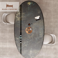 Table à manger ovale moderne de luxe BLAINE avec plateau en marbre naturel et base en acier, garantie de 3 ans, personnalisable