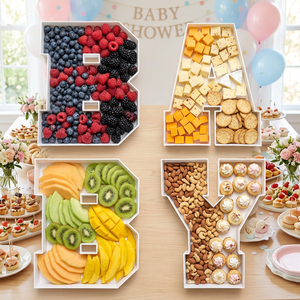 Fillable Letter Charcuterie Board Display Tray with <b>Cookie</b> Candy & Cake Decor White PLA Plastic Baby Shower <b>Box</b> Set - Product Image 1