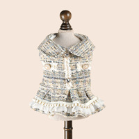 Robe en tweed pour petit chiot, collection automne-hiver, tenue élégante pour animaux de compagnie, avec grand nœud et perles, robe-jupe douce et élégante pour chien
