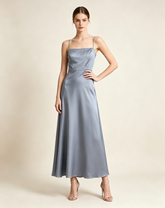 Vestido largo de satén con tirantes finos y espalda descubierta, elegante y personalizado al por mayor para mujer, ideal para fiestas. - Product Image 1
