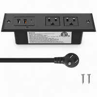 Multiprise encastrable de bureau avec port USB-C 20W à charge rapide, port USB-A, prise de table et cordon d'extension plat de 1,8 m pour bureaux