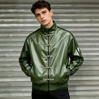 OEM Neue Herren-Lederjacke im chinesischen Stil mit traditionellen Froschknöpfen, Streetwear, sportlich, trendig, Retro, Stehkragen, Freizeit-Oberteil