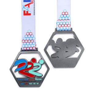 Medaglie sportive in lega di metallo smalto su strada gare 42k 21k 10k 5k 1k corsa medaglia di corsa in argento antico taglio cavo medaglie metalliche - Product Image 1