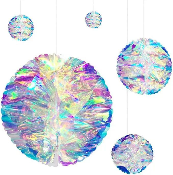 Hanging Iridescent Honeycomb Ball Film Laser Paper Flower Ball Plastic Gradient Iridescent Party Props Colorful Decor