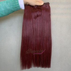Proveedor de Cabello Vietnamita Virgen Crudo a Precio de Mayoreo # Extensiones de Cabello Humano Liso Color Rojo 99J, Disponibles en Longitudes de 10 a 24 Pulgadas - Product Image 1