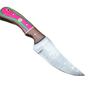Couteau de chasse artisanal en acier Damas de qualité industrielle, lame droite de 8 pouces à pointe tombante, manche en bois, étui en cuir OEM - Product Image 4