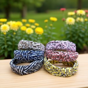 Fascia per capelli con crisantemi DIADEMA, fascia elastica larga stampata per donna, accessorio moda - Product Image 3