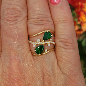 Bague de cocktail pour femme T0926, émeraude taille poire, sertie à griffes, pierre naturelle, bijoux de mode pour fiançailles - Product Image 3