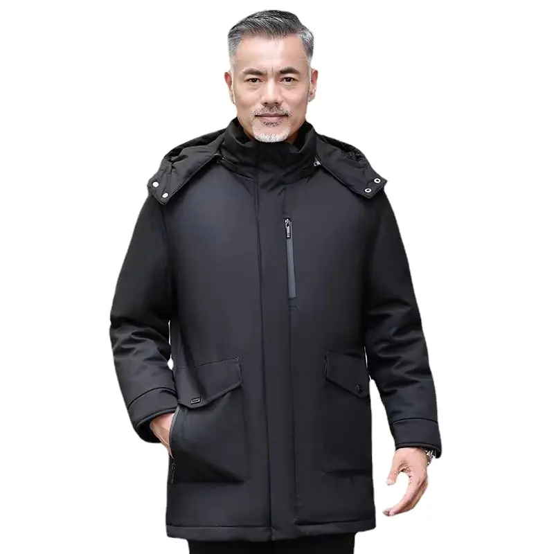 Men's middle-aged and elderly long down jacket with detachable and thickened inner lining, cold resistant casual winter jacket