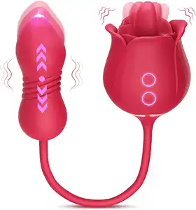 Hot Selling Telescopic Fancy Rose Sex Toy With Tongue Sucking Thrust Vibrator For Woman Silicone Dildo Vibrator Sex For Couple