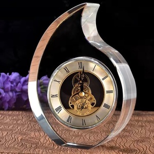 Custom Shape Desktop Crystal Clock Wedding Favor Glass Ornaments Office Souvenirs Handcrafted Other Crystal Crafts