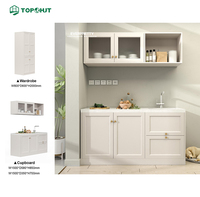 Ensemble d'armoires de cuisine pour projet d'appartement, design personnalisé, îlot en pierre, meubles en panneaux de mélamine blancs, comptoir en quartz