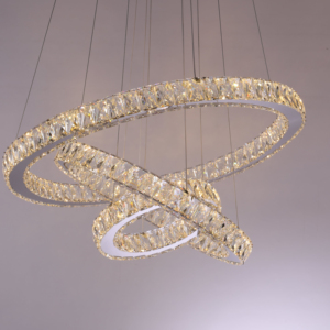 Zèle éclairage escalier en gros acier or anneaux de luxe pendentif en cristal lumière chaude pour le salon - Product Image 1
