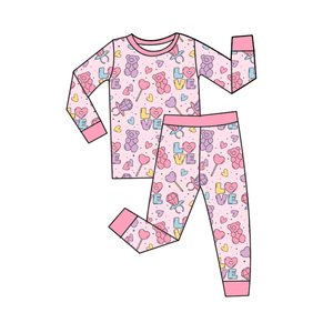 Özel Sevgililer Günü Karakter Baskılı Bambu Elyaf Pijama Çocuk Uzun Kollu Çocuk Giyim Setleri - Product Image 2