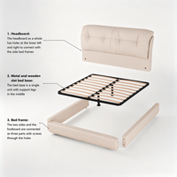 Lit King Size Luxe en Cuir Véritable avec Tête de Lit en Bois, Confortable et Doux, Style Nuage, Offre Spéciale