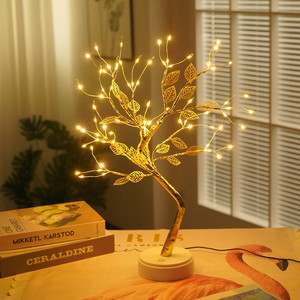 Lumières <span class=keywords><strong>de</strong></span> Noël en résine à LED, fonctionnant sur piles, avec contrôle par bouton, branches argentées, feuilles dorées perlées, étoiles, lumières décoratives <span class=keywords><strong>de</strong></span> table - Product Image 6