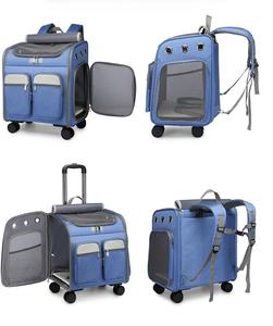 Toptan özel arabası sırt çantası ile evcil hayvan taşıyıcı katlanır büyük kapasiteli sessiz evrensel tekerlek kedi/köpek Carrieer çantası - Product Image 4