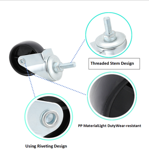 Rueda giratoria de plástico PP de diseño moderno <span class=keywords><strong>para</strong></span> <span class=keywords><strong>muebles</strong></span> 38/50/63/75mm vástago roscado ajustable <span class=keywords><strong>sin</strong></span> rodamiento de bolas de freno - Product Image 3
