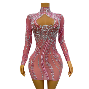 strapless open back dress Esther Iridescent Satin Cowl Maxi Dress / Pale Pink | Meshki main image 0
